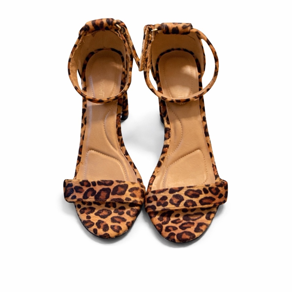 Lane Bryant Leopard Print Ankle Strap Block Heel Sandals Wide Size 8W